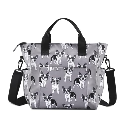 Crossbody Shoulder Bag for Women - Water Resistant Casual Handbag Purse with Multiple Pockets, Adjustable Strap - color: Gray Dog