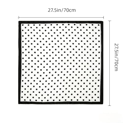 Silk Like Square Scarf for Women Men 27.5" - color: Black Dot
