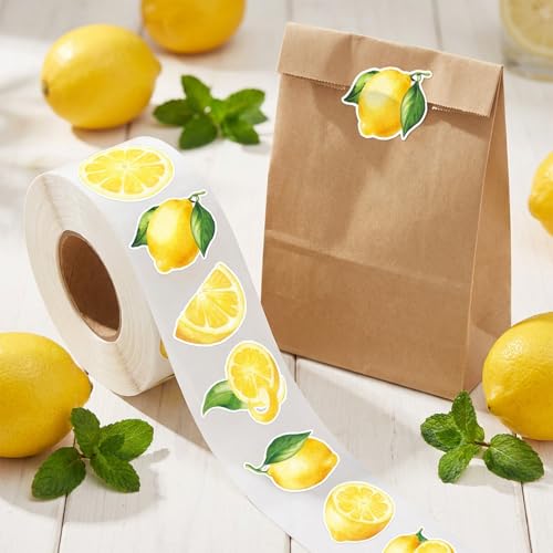 FYSUIMU 1000 Pcs Lemon Stickers Roll Summer Yellow Fruit Self Adhesive Decorative Decal Labels for Scrapbook Envelope Seals Water Bottle Laptop Decor Party Favor