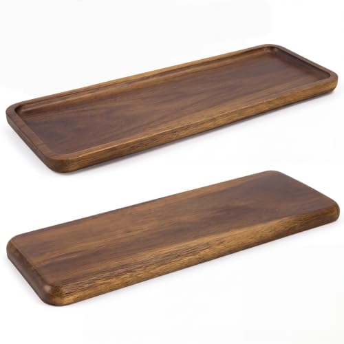 2PCS Small Wood Serving Tray (11.42 x 4.13 Inch), Mini Platter