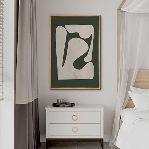 SIGNFORD Framed Canvas Print Wall Art Modern Abstract Shape on Green Background Illustrations Modern Art Decorative Boho Relax/Zen for Living Room, Bedroom, Office - 16"" x24 Natural - color: A03-2205-yui07, size: 24"L x 16"W