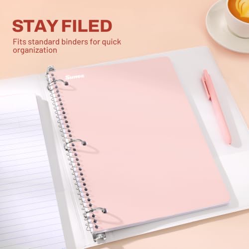 SUNEE Spiral Notebooks, 1-Subject, 10 Pack, College Ruled Paper, 8" x 10-1/2", 70 Sheets per Notebook,3-Hole Punched Paper, Pink,Purple, Blue, Green, Yellow Spiral Lined Notebooks for School,Work - style: Pastel | 10 Pack