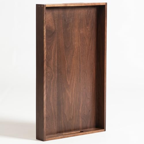 20"x12" Medium Black Walnut Wood Ottoman Tray with Handle - size: 20" x 12" x 2"