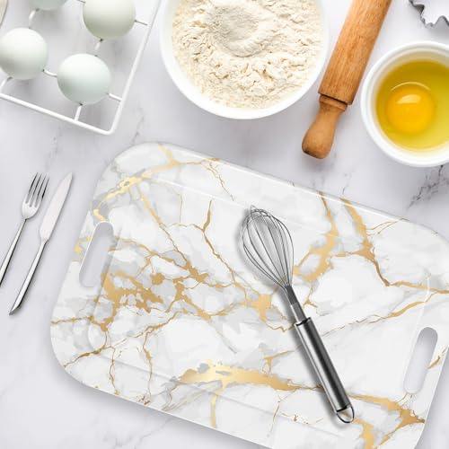 Serving Trays with Handles, 14.5 x 9.8 inch Rectangular Plastic Tray for Restaurant, Kitchen, Golden White Marble - color: Golden White Marble