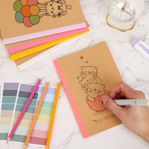EOOUT 5 Pack A5 Composition Notebook, Kraft Lined Journal Bulk with Pink Spine, 5 Colors, 60 Pages for Women Girls Kids, School Office Supplies - color: Pink, style: Lined-5pack
