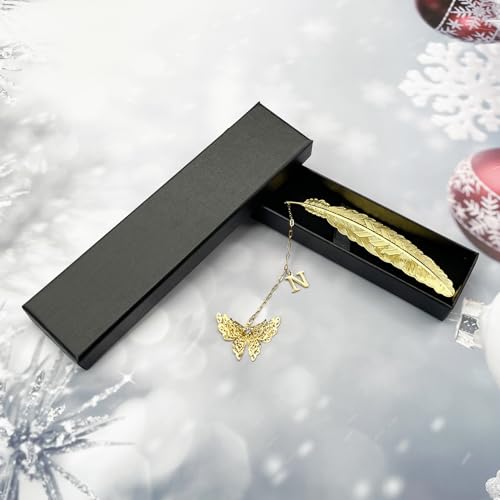 Initial Letter and Butterfly Charm Metal Feather Bookmark (Gold-N) - style: Gold-N