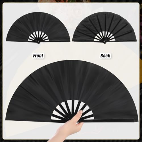 Maitys 2 Packs Large Folding Hand Fans, 13'', Black and Orange - color: Black and Orange