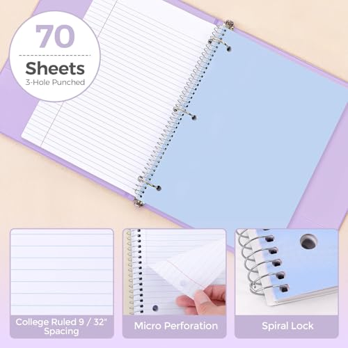 SKYDUE School Supplies Set – 1" 3-Ring Binder, 2 Expanding File Folders, 3 Spiral Notebooks, 8 Tab Dividers & Pencil Pouch – Cute Stationery for High School Stude, College Essentials Purple - color: Purple