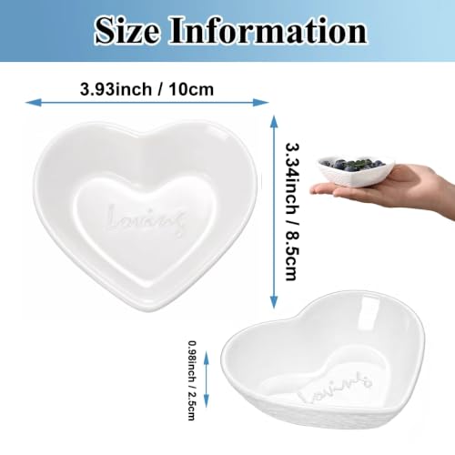 HOMQUEN Dipping Bowls, 3oz Soy Sauce Dish, Pturdy Plastic Small Bowls Set of 6, White Love Heart Mini Appetizer Plates for Sauce, Soy Sauce, Condiment, Side Dishes, Sushi, Ketchup, BBQ Party - color: White