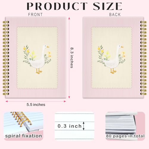 BRRNYOI Pink Floral Goose Notebook Journal 5.5x8.3, Goose Lover Gifts Journal, Animal Lover Gifts for Women, Preppy Cute Geese Wildflower Hardcover Spiral Notebooks for Note Taking