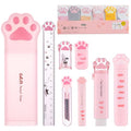9 Pcs Cute Cat Paw Stationery Set Kawaii School Supplies Including Pencil Sharpener Retractable Eraser Correction Tape Sticky Notes Ruler Mini Scissors Utility Knife for Cat Lovers Students (Pink) - style: Style B(Pink)