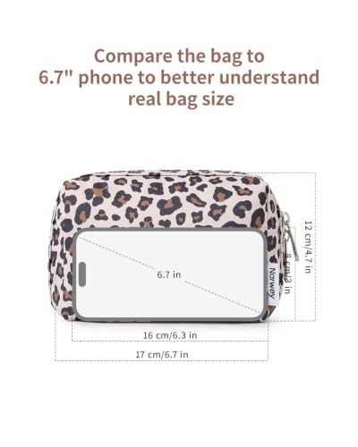 Narwey Small Makeup Bag for Purse, Travel Mini Cosmetic Bag for Women Girls - color: Beige Leopard, style: Small