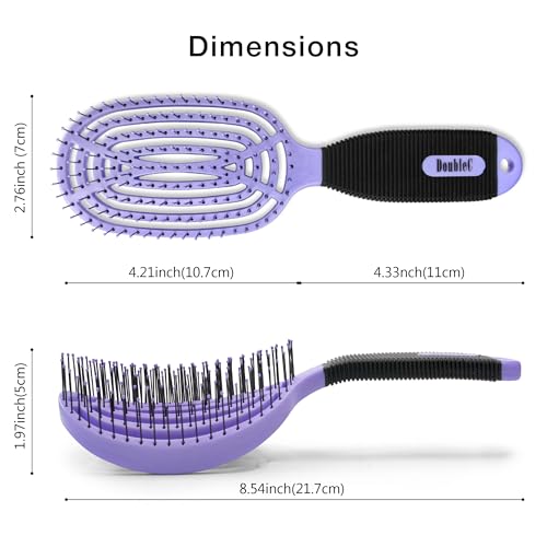 NuWay DoubleC Detangling Hair Brush – The Original Home Scalp-Care Brush – Patented Double Curved Scalp Care Hairbrush for Gentle Detangling, Volume Styling & Wet or Dry Hair (Violet) - color: Violet