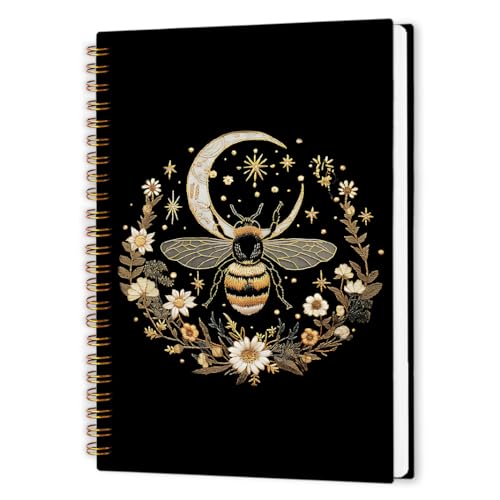 nvucamd Gothic Bee Spiral Notebook, Bees Floral Journal Notebook, Witchy Bee Themed Journaling Notebooks for Women, Gothic Bumble Bees Gifts Office Supplies, 5.5x8.3Inch - color: bee