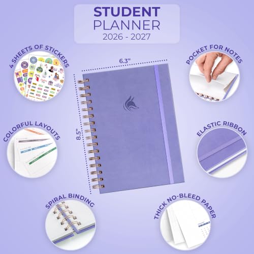 Clever Fox Academic Student Planner 2026-2027, School, College Lavender - color: Lavender
