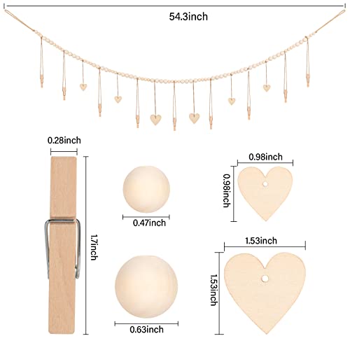 KLOGTSIND Hanging Photo Display with Clips, Wood Bead String Photo Banner