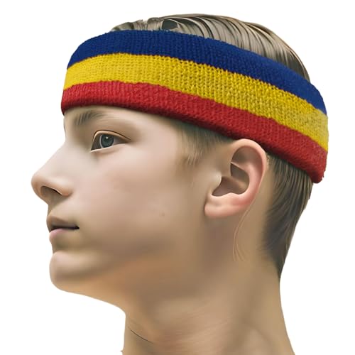 COUVER 3 Color Striped Sports Sweatband Set - color: Blue/Gold Yellow/Red