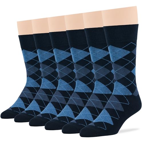 7BIGSTARS Men Cotton Patterned Crew Dress Socks 4-6 Pack, L 9-12 - color: 05a - Argyle, Dark Navy-light Navy/Denim Blue (Ar02)