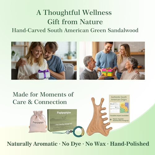 4-in-1 100% Green Sandalwood Massage Comb & Gua Sha Tool - color: Sandalwood Whisper