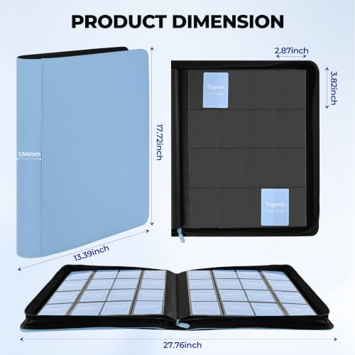 16 Pocket Zip Card Binder, 1024 Pockets Trading Card Binder with Side Loading Pockets, Water-Resistant Diamond-Textured Cover, Large 16 Slot Card Binder for TCG & Sports Cards - color: Light Blue, size: 16-Pocket