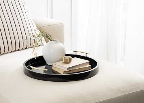 Kate And Laurel Lipton Modern Round Ottoman Tray; 22 Inch Diameter; Black and Gold; Decorative Circle Coffee Table Tray for Living Room Decor or Large Serving Tray - color: Black, size: 21.7"