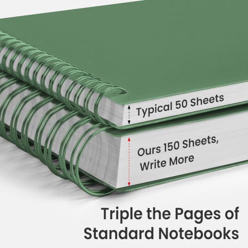 EMSHOI Lined Spiral Journal Notebook, 300 Pages, A4 Size (8.2'' x 11.2'') - color: Dark Green, size: A4