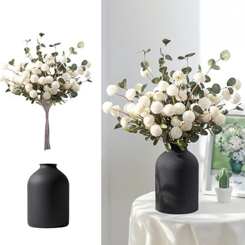 BLOSMON Fake Mum Flowers in Vase, White Dining Table Centerpiece Decor - color: White