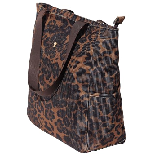 ESVAN Original Floral Water Resistant Large Tote Bag Shoulder Bag for Gym Beach Travel Daily Bags Upgraded - color: Corduroy Leopard Print