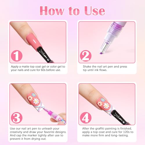 Betem Nail Art Pens Set, Fine Tip 12 Colors Nails Art Markers Non-Toxic, Quick-drying Nail Polish Pens, Acrylic Nail Kit for Home & Salon DIY, Easy French Manicure Tool, Gifts for Mom, Friends