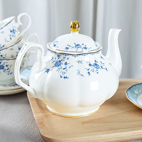 fanquare 15 Piece British Blue Rose Porcelain Tea Set - color: Blue Rose