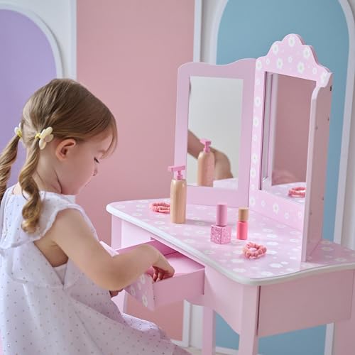 Teamson Kids Daisy Gisele Wood Play Vanity Set, Pink, Ages 3+ - color: Pink