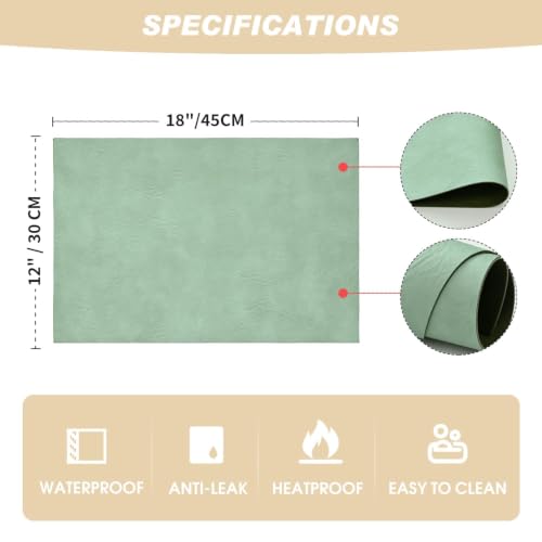 Artoid Mode Sage Faux Leather Placemats Set of 4 - color: Sage, size: 12" x 18", Rectangular Set of 4