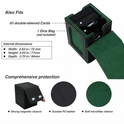 Venssu MTG Deck Box with Commander Display Window (Black&Green, 1 window) - color: Black and Green