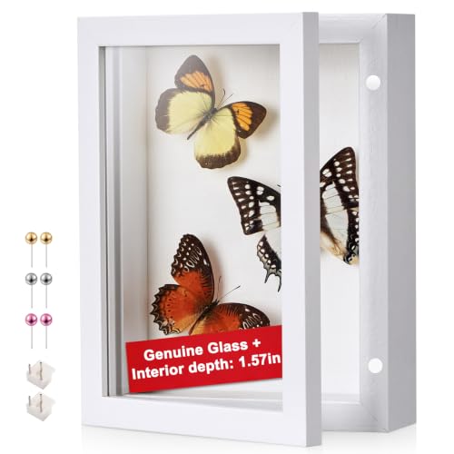 5x7 White Deep Shadow Box Picture Frame with HD Clear Glass - color: White, size: 5x7in