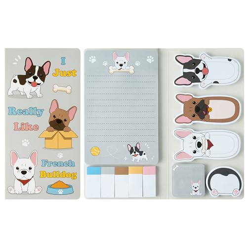 Xqumoi I Just Really Like French Bulldog Sticky Notes Set, 550 Sheets, Cartoon Bulldog Self-Stick Notes Pads Animal Divider Tabs Bundle Writing Memo Pads Page Marker Back to School Office Supplies - color: 1pack-bulldog