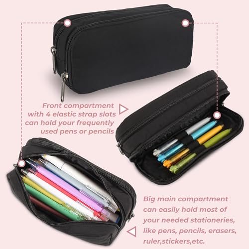 Della Gao Large Pencil Case, Big Capacity Pencil Pouch with 2 Compartments - color: DellaGao-WJ001BK