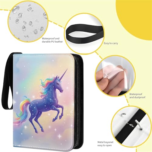 Card Binder 400 Pockets, 50 Sleeves Large Binder Trading Cards Holder 4 Pocket, Storage Organizer, Album Folder Case Protector Collector Gift Pink Star Rainbow Horse - color: Pink Star Rainbow Horse, size: 4 Pocket