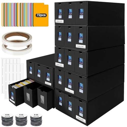 Trading Card Storage Box for 21000+, Card Deck Box for MTG Commander Display, Card Organizer Box with 72 Card Dividers, Labels & Tapes, Compatible with TCG, PTCG, MTG and Sport Cards