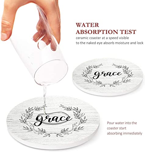 Britimes Coasters for Drinks, Set of 6, Ceramic Stone, White Wood - color: Retro 5
