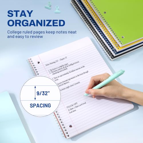 SUNEE Spiral Notebooks, 1-Subject, 5 Pack, College Ruled Paper, 8" x 10-1/2", 70 Sheets per Notebook, 3-Hole Punched Paper, Spiral Lined Notebooks for School, Work, Classic Colors - style: Classic | 5 Pack