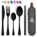 Travel Utensils With Case, 5 Pcs portable silverware set (Black) - color: Black, size: 5 Pieces
