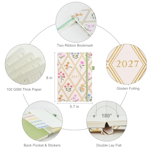 &And Per Se 2027 Planner, 12-Month Monthly & Weekly, 2027 Calendar Planner with 100gsm Paper, A5 Hardcover Faux Leather, 5.7" x 8" (Diamond Floral) - color: Diamond Floral, size: 5.7" x 8"(Jan 2027-Dec 2027)