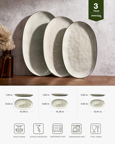famiware Serving Platters Set of 3 Sizes - Oval, Light khaki - color: Light khaki