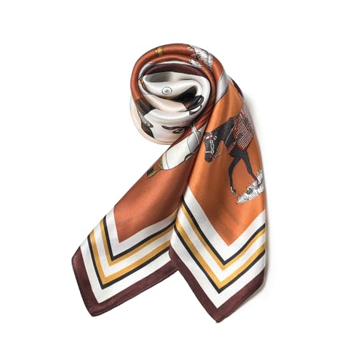 100% Mulberry Silk Scarf - 25.6" Square Neckerchief & Headscarf Gift Packed - color: Brown-3