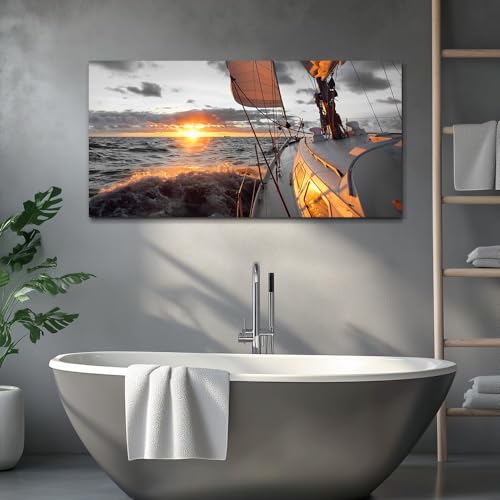 Yxbhhym Black and White Sunset Beach Wall Art Boat Coastal Pictures Living Room Wall Art Bedroom Ocean Painting Sailboat Canvas Prints Sailing Poster Office Artwork Framed Home Bathroom Decor - color: AboaS, size: 40"L x 20"W