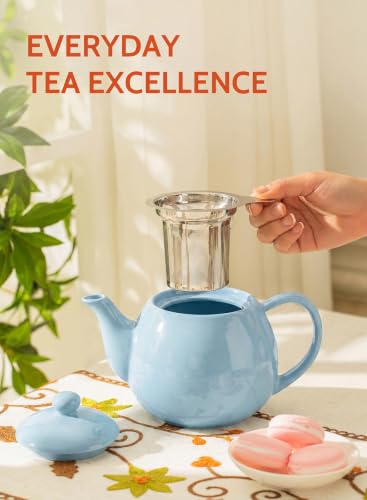 Sweese Porcelain Teapot 27 oz with Infuser for Loose Leaf Tea, Bluish Grey - color: Bluish Grey, size: 27oz (with infuser)