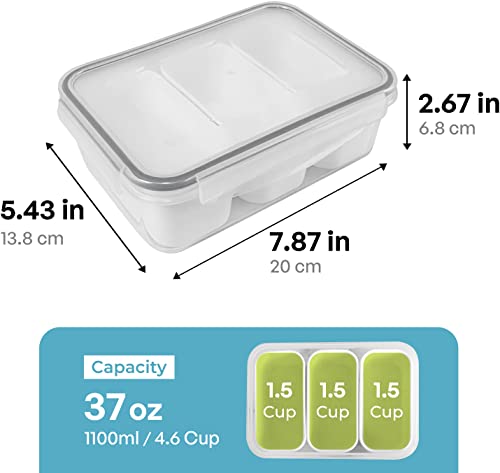 carrotez 3 Compartment Food Container - 4.64 Cup (1100ml) - color: White, size: 3 Compartment (4.6 Cup)