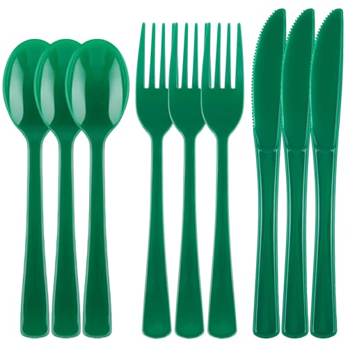 Kochorie 300Pcs Ink Green Heavy Duty Disposable Plastic Silverware Set - color: Ink Green