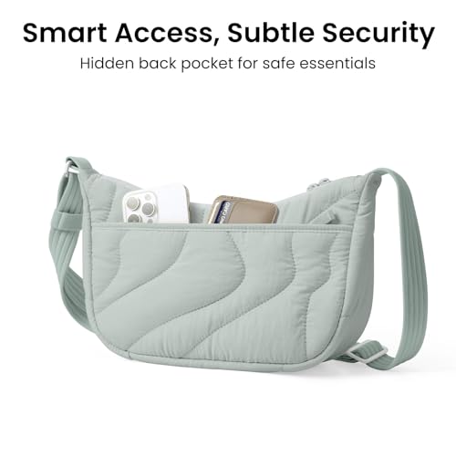 tomtoc Puffer Sling Crossbody Bag for Women Trendy, Nylon Quilted Crescent Shoulder Bag Purses, Puffy Travel Hobo Handbag - color: Light Blue-s