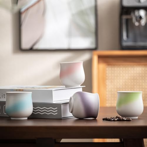 4-Oz Ceramic Espresso Cups Set - Multi-Color, Handle-Free Design for Home & Cafe | Dishwasher-Safe Stoneware Cups (Kiln turned pink, 2) - color: Kiln turned pink, size: 2